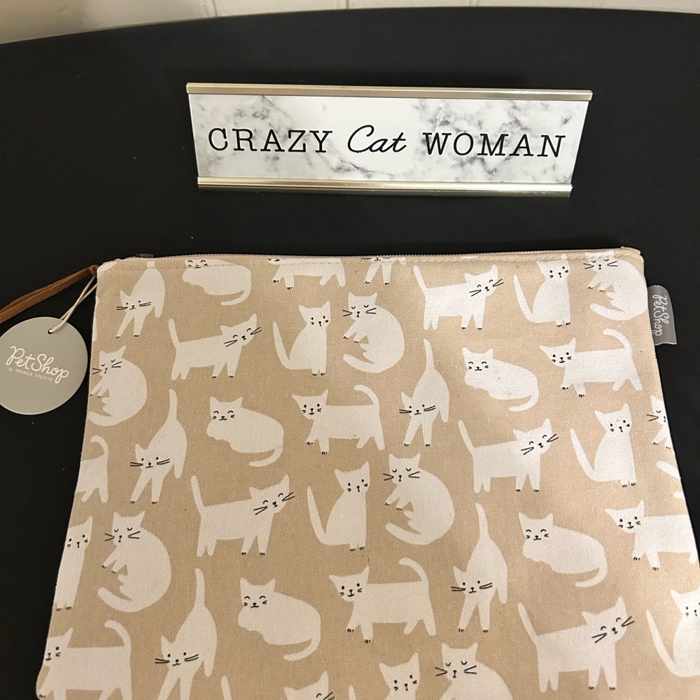 NWT Pet Shop Miss Kitty Canvas Zippered Pouch & Retro Desk Sign